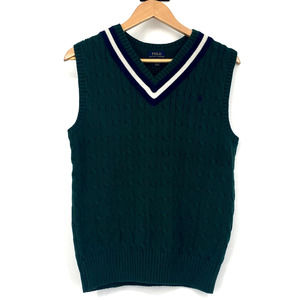 Polo By Ralph Lauren Green Sweater Cable Knit Vest Boys/Unisex Sz XL 18-20Y